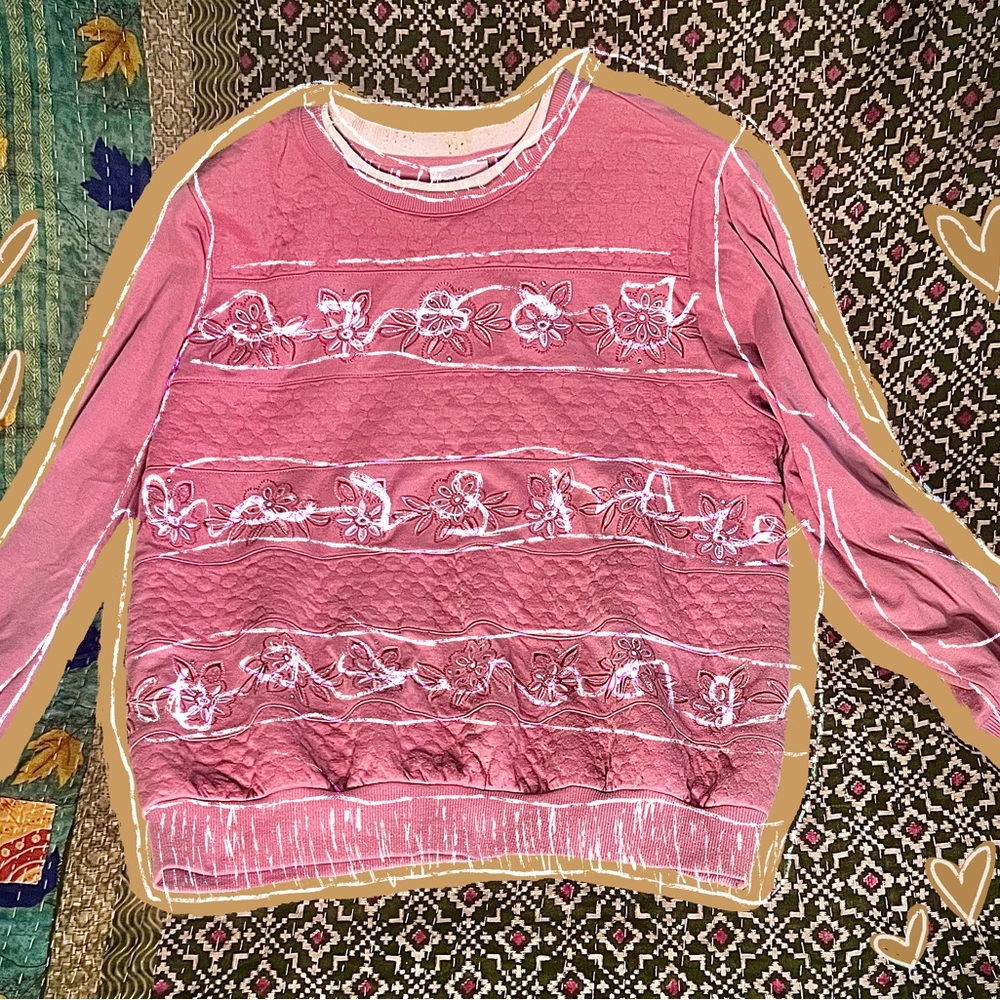 blush pink embroidered floral sweater